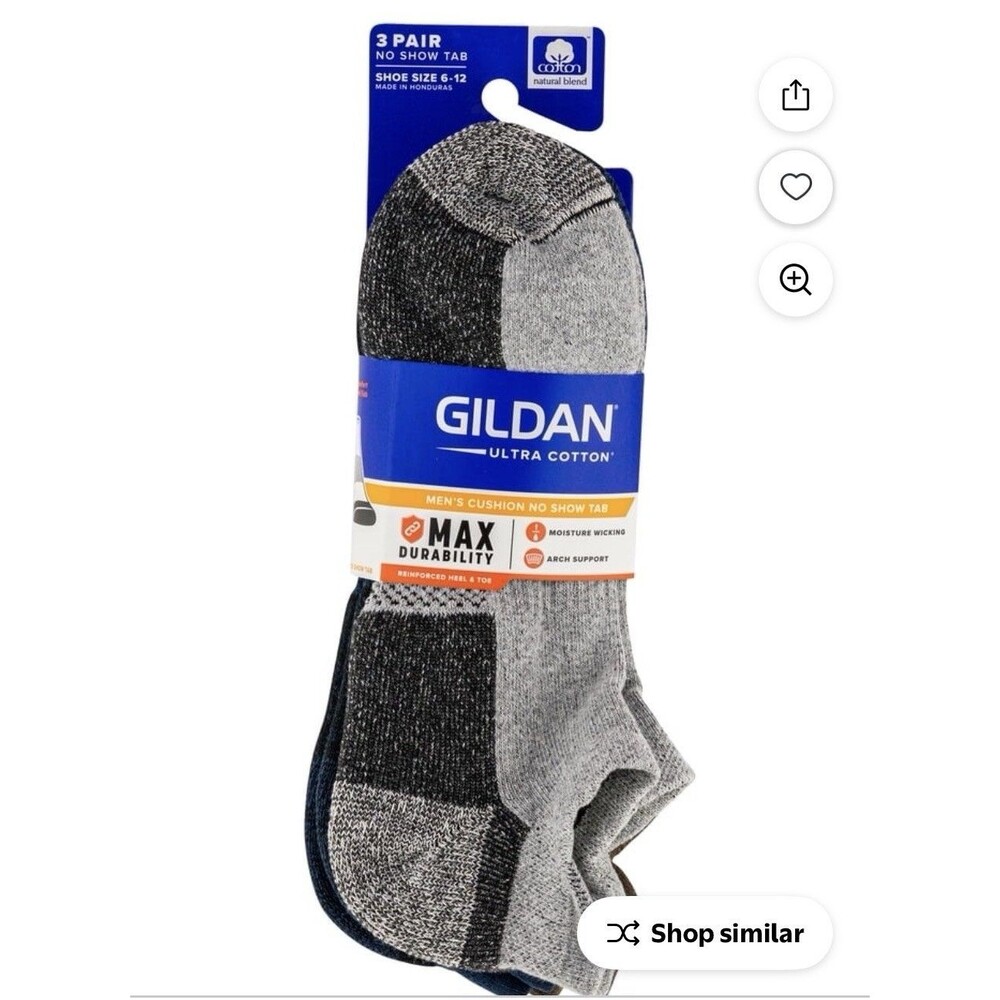 Gildan Men’s Ultra Cotton Short No Show Tab Socks Assorted 3pk Size 6-12